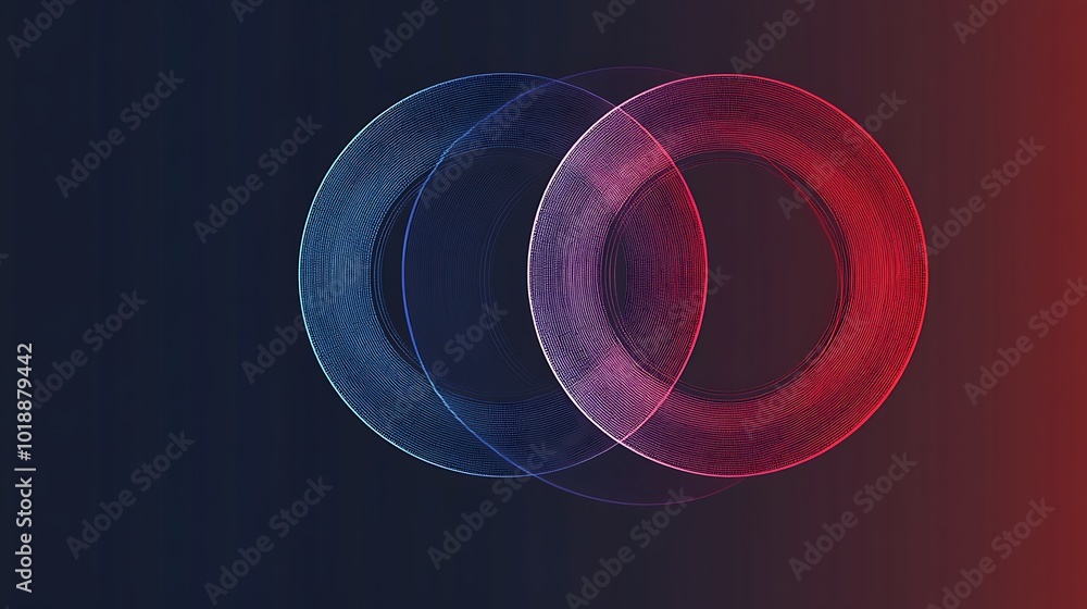 Aufkleber two overlapping translucent circles in blue and red hues on a gradient background.
