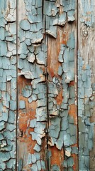 Detailed view of a weathered wooden wall with peeling paint and exposed natural wood beneath