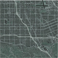 Map of North Hollywood in California in a smooth dark style. Contains layered vector with roads water, parks, etc.