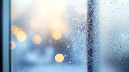 Frosted Windowpane with Warm Light and Blurred Bokeh