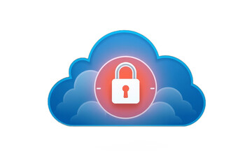 Cloud Security Symbol with Lock on a White Background