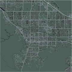 Map of Palm Desert in California in a smooth dark style. Contains layered vector with roads water, parks, etc.