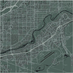 Map of Rancho Cordova in California in a smooth dark style. Contains layered vector with roads water, parks, etc.