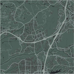 Map of Rancho Penasquitos in California in a smooth dark style. Contains layered vector with roads water, parks, etc.