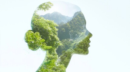 Wanderlust Double Exposure Portrait - Captivating Traveler in Breathtaking Landscapes Illustration