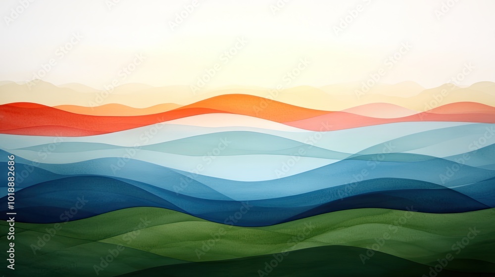 Poster colorful abstract landscape with soft wave patterns