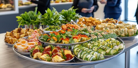 Obraz premium A buffet dinner party concept that includes food, drinks, and celebration