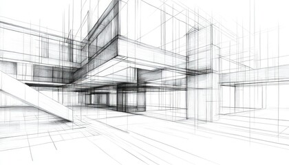 3D abstract architectural drawing in line art