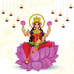 Vector illustration of a Beautiful Poster Or Banner With Goddess Maa Laxmi Of Indian Dhanteras Festival Background.