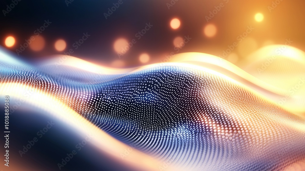 Poster abstract representation of flowing digital waves illuminated by soft glows in a vibrant, modern envi