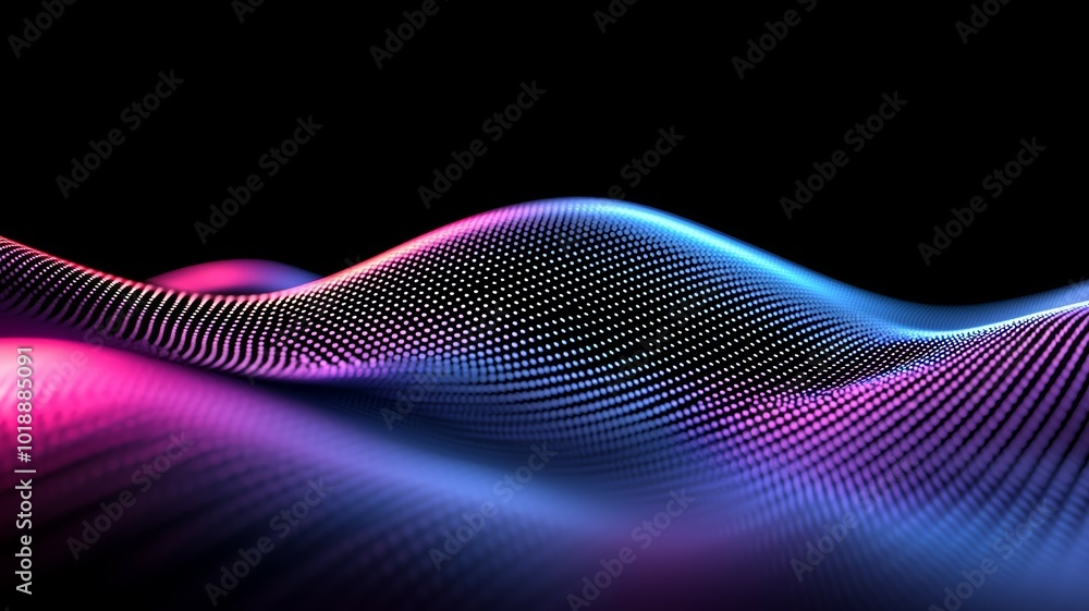 Poster vibrant undulating waves of light display various shades of blue and pink in a mesmerizing digital l