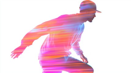 Obraz premium Urban Energy in Double Exposure Portrait of Skateboarder | Vibrant Graffiti Fusion Realistic Illustration