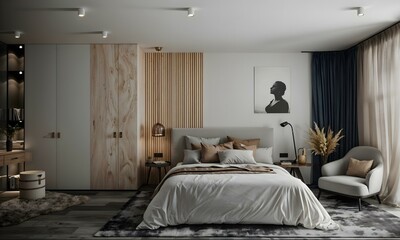 Modern and stylish bedroom in a luxurious style..