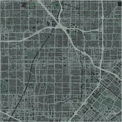 Map of Santa Ana in California in a smooth dark style. Contains layered vector with roads water, parks, etc.