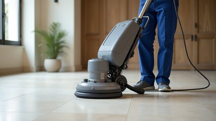 Fototapeta premium floor care with machine in modern office building