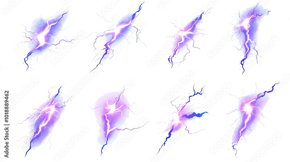 Poster glowing lightning strikes collection in various styles generative ai