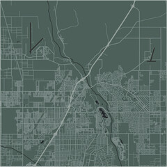 Map of Victorville in California in a smooth dark style. Contains layered vector with roads water, parks, etc.