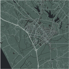 Map of Watsonville in California in a smooth dark style. Contains layered vector with roads water, parks, etc.