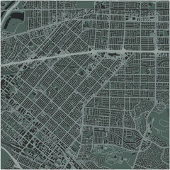 Map of West Covina in California in a smooth dark style. Contains layered vector with roads water, parks, etc.