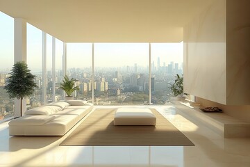 modern urban apartment interior panoramic city view sleek furniture aigenerated architectural design