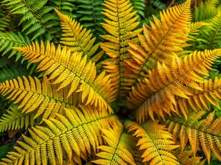 Lush Golden Polypody Fern Leaves in Natural Habitat Showcasing Vibrant Green and Yellow Colors