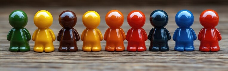 Vibrant figures representing diverse consumer traits and financial habits lined up on wooden surface