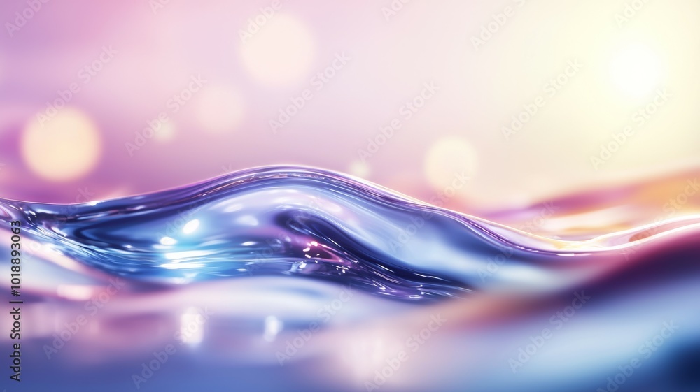 Poster soft waves of shimmering water reflecting vibrant colors in an abstract setting, creating a serene a