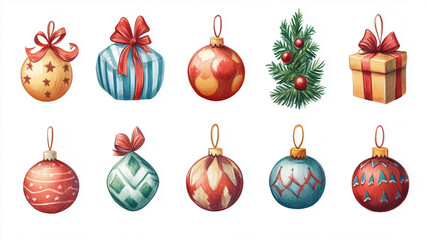 クリスマスをコンセプトにした色鉛筆タッチのオーナメントボールイラスト