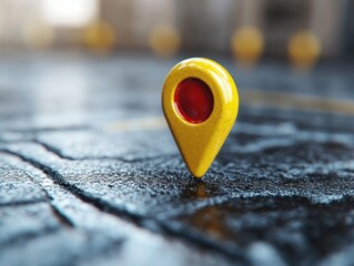 A large red location marker icon floating above a digital map surface, representing navigation and location concepts.