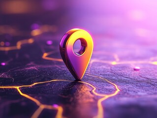 A large red location marker icon floating above a digital map surface, representing navigation and location concepts.