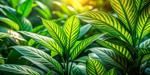 Lush Large Green Plant in Natural Light Showcasing Vibrant Foliage and Tropical Aesthetic Beauty