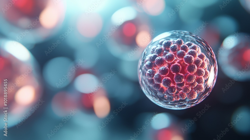 Aufkleber microscopic view of red and transparent cells showcasing intricate structures and environmental inte