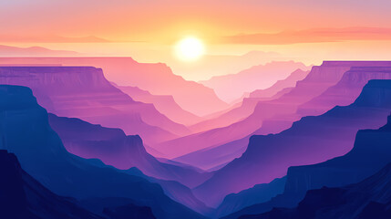 Obraz premium The grand canyon in the early morning. illustration with the mountains landscape. grand canyon. illustration. Canyon at Sunrise. Illustration