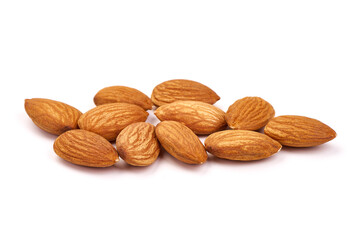 Almond nuts, isolated on white background.
