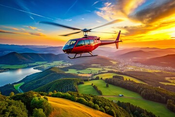 Fototapeta premium Luxurious Helicopter Experience Over Scenic Landscape with Vibrant Colors and Clear Blue Sky Above