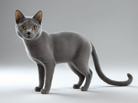 3D Illustration of An Adorable Korat Cat (Thai Cat).