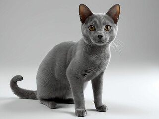 3D Illustration of An Adorable Korat Cat (Thai Cat).