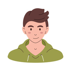 Vector boy avatar. Man character with in sweatshirt in flat design. Smiling boy.