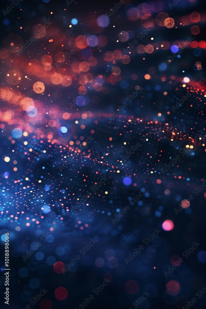 Poster futuristic abstract 3d red and blue flowing wave made of dots on black background. digital data stru