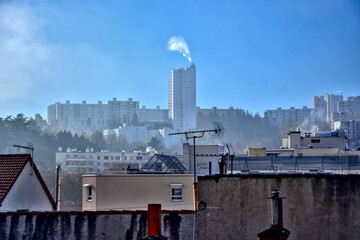 Saint-Etienne, France - November 20th 2021 : Nice cityscape, with a lot of buildings, in winter.