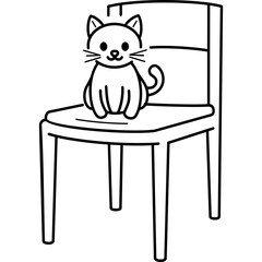 A cute cat sitting on chair. Vector outline icon.