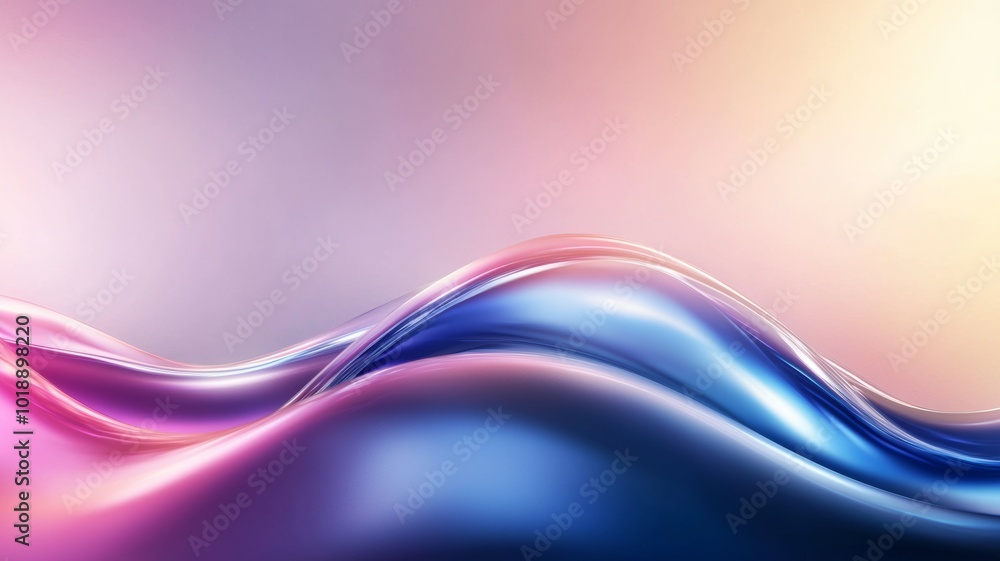 Aufkleber a smooth gradient of blue and pink waves flows harmoniously, creating a serene atmosphere at dawn wi
