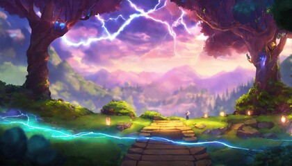 Forest arena background duel stage magical story and fuzzy lightning