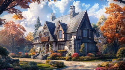 Fototapeta premium Stone House in Autumn