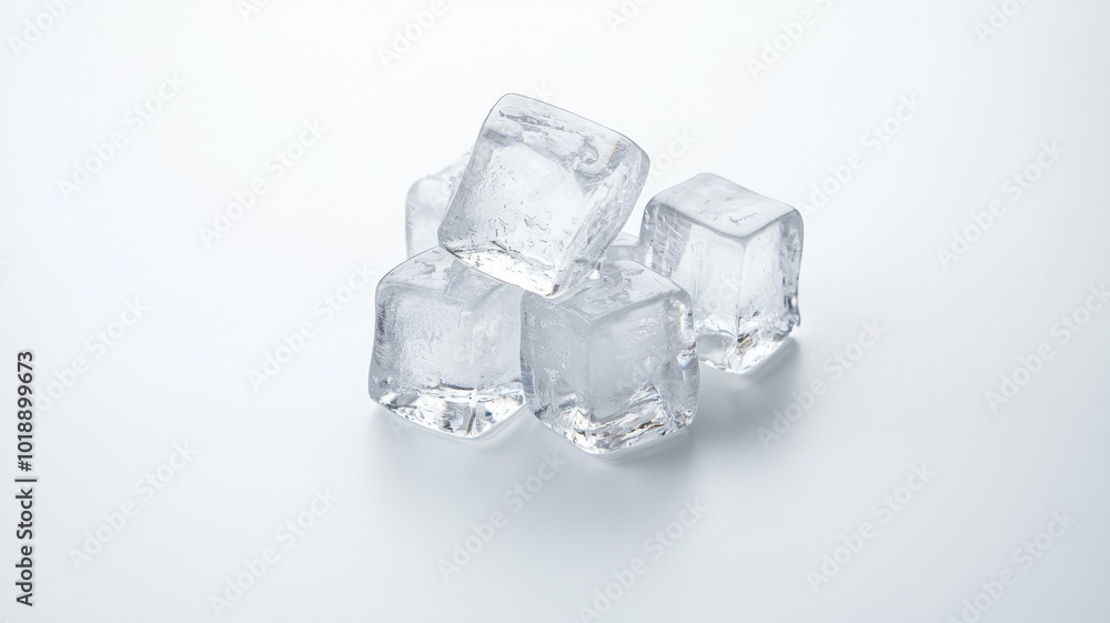 Poster clear ice cubes stacked together on a smooth surface in a well-lit setting
