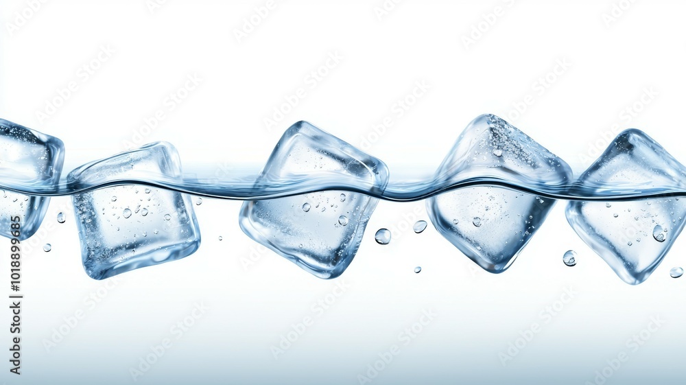 Poster ice cubes floating in clear water create a refreshing and tranquil atmosphere