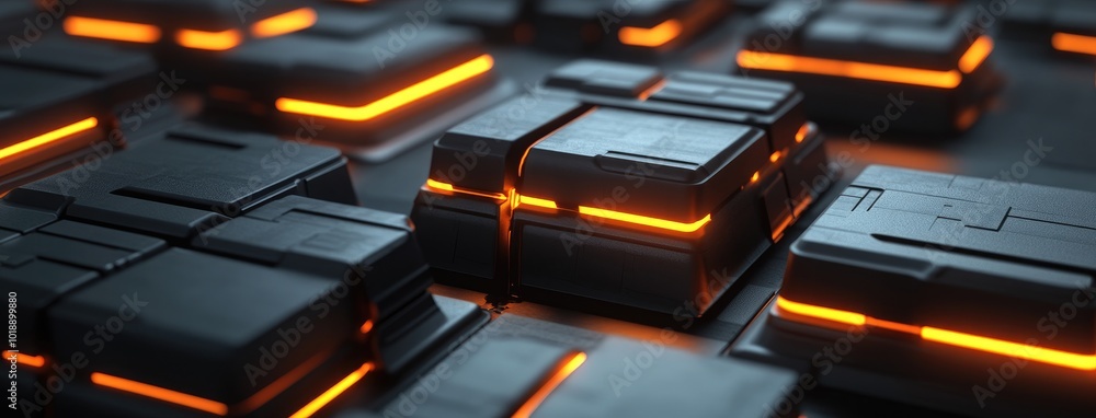 Poster glowing squares create an abstract digital landscape under professional lighting in a high-resolutio