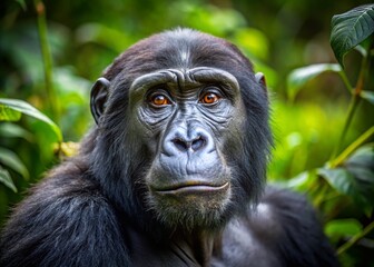 Obraz premium Majestic Black Ape in Natural Habitat Capturing the Essence of Wildlife and Animal Kingdom Beauty