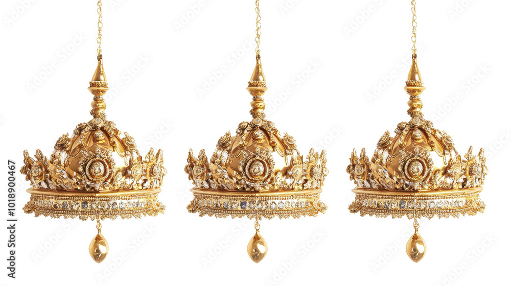Poster golden crowns float highlighting intricate designs generative ai
