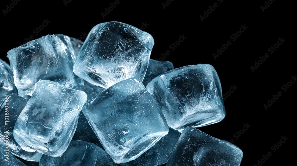 Canvas Prints Stack of clear ice cubes on a black background showcasing their texture and transparency